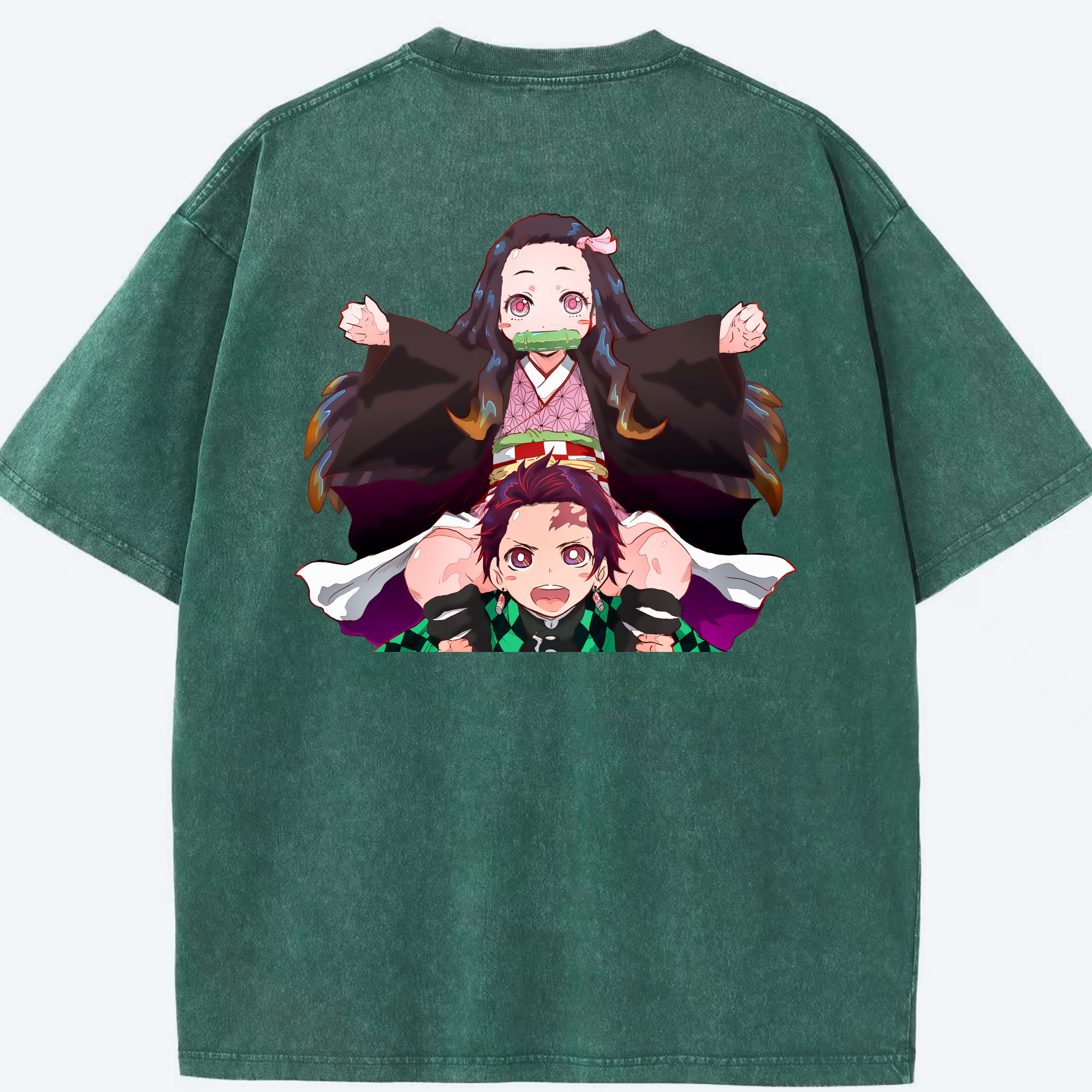 （画像用） 鬼滅の刃（きめつのやいば）竈門 禰󠄀豆子／かまど ねずこ Kamado Nezuko 綿100% ヴィンテージ風 半袖Tシャツ（背面プリント）